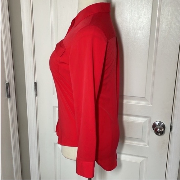 Apt.9 Blouse Button Down Red Long Sleeve Polyester Asymmetrical Office Holiday M - Picture 4 of 16